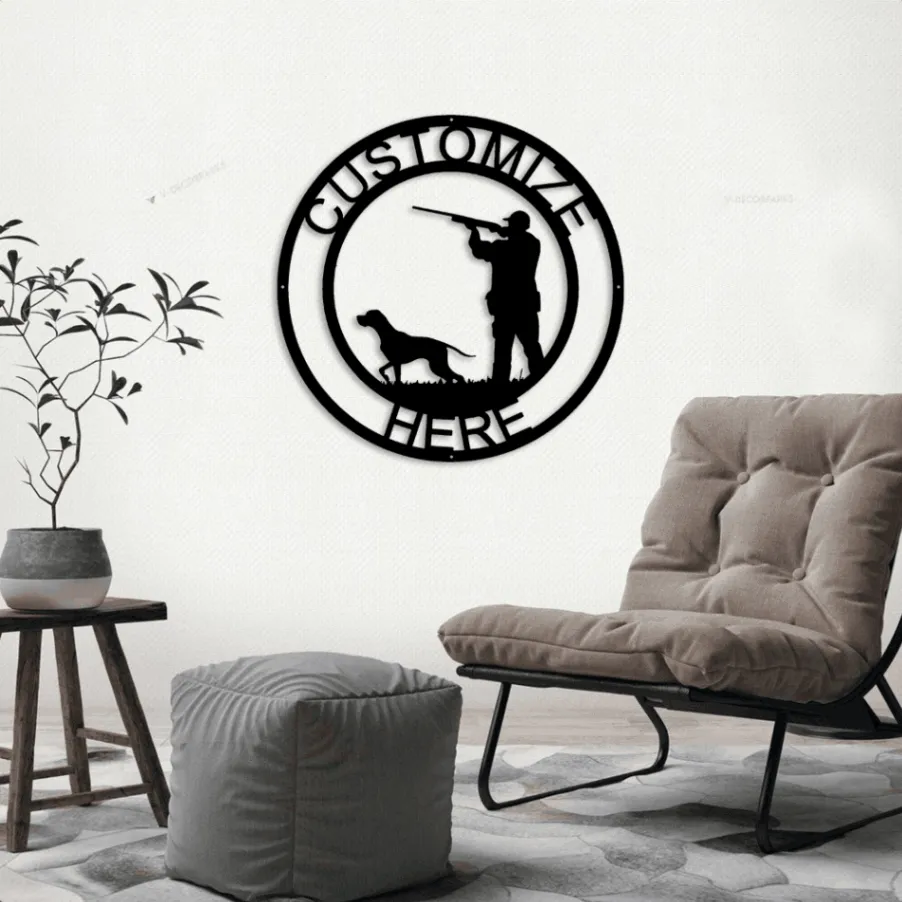 Metal Hunter And Dog Sign With Led Lights, Metal Hunting Decoration, Metal Dog Decoration, Hunter Metal Art, Hunting Dog, Custom Hunting Dog