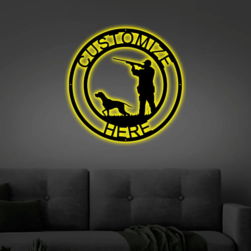 Metal Hunter And Dog Sign With Led Lights, Metal Hunting Decoration, Metal Dog Decoration, Hunter Metal Art, Hunting Dog, Custom Hunting Dog