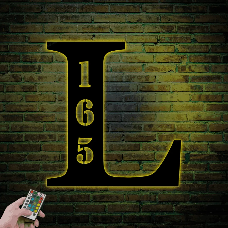 Metal Led Lights, Letter Address Sign, Initial Address Metal Sign, House Number Plaque, Custom Metal Monogram, Address Plaque, Front Porch Decor