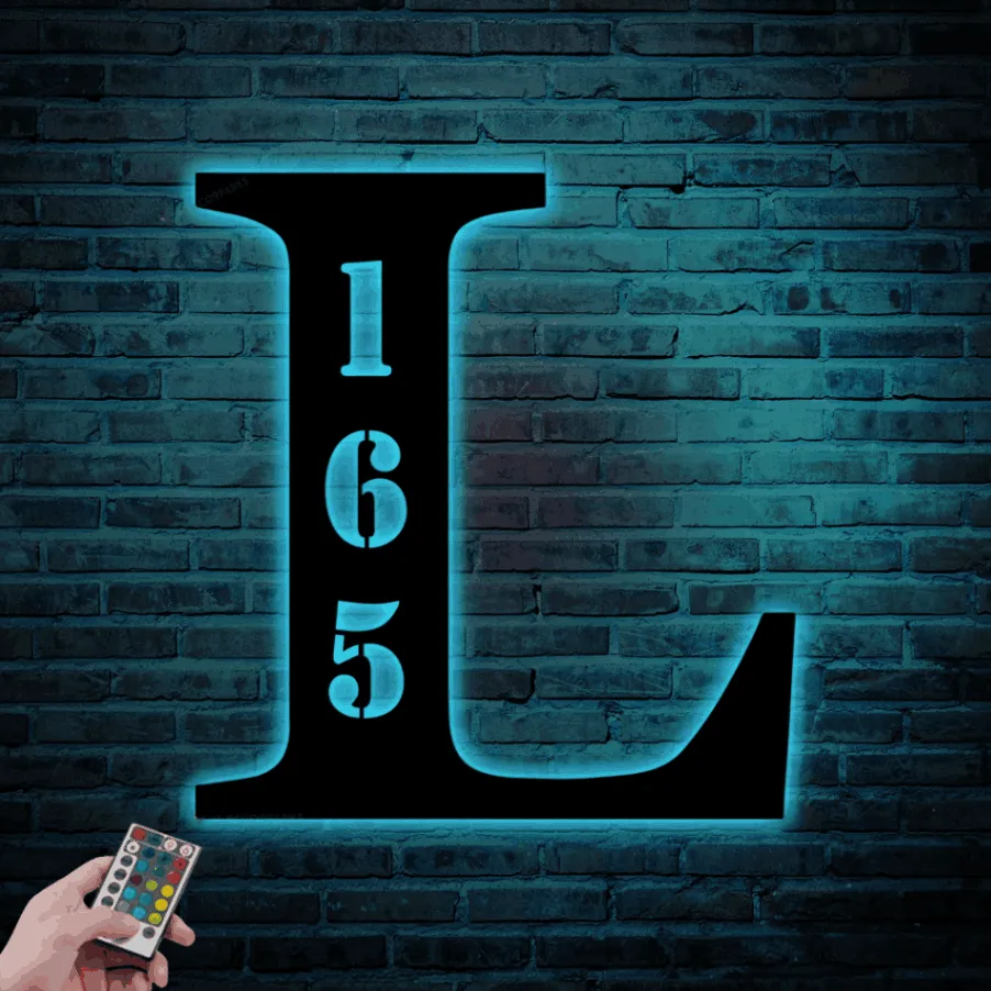 Metal Led Lights, Letter Address Sign, Initial Address Metal Sign, House Number Plaque, Custom Metal Monogram, Address Plaque, Front Porch Decor