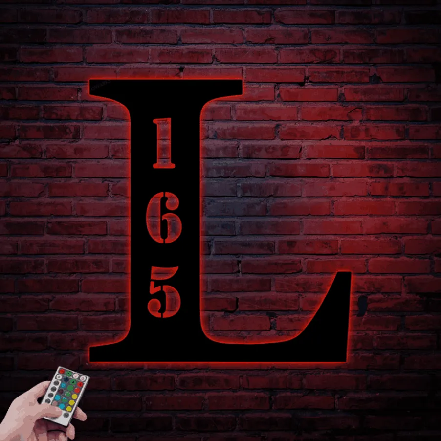 Metal Led Lights, Letter Address Sign, Initial Address Metal Sign, House Number Plaque, Custom Metal Monogram, Address Plaque, Front Porch Decor