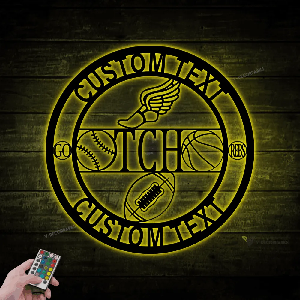 Metal Sports Sign With Led Lights, Custom Sports Sign, Personalized Sports Sign, Highschool Sports Sign College Sports Sign Fathers Day Gift