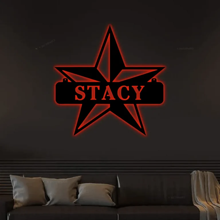 Metal Star Sign With Led Lights, - Metal Wall Art - Housewarming Gift - Wedding Gift - Personalized Metal Wall Art - Custom Metal Wall Decor