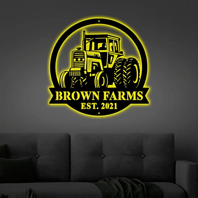 Metal Tractor Sign With Led Lights, Farm Sign, Metal Name Sign, Door Hanger, Housewarming Gift, Anniversary, Moving Gifts, Tractor Metal Sign