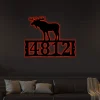 Moose Metal Address Plaque For House With Led Lights, Address Number, Metal Address Sign, House Numbers, Front Porch Address