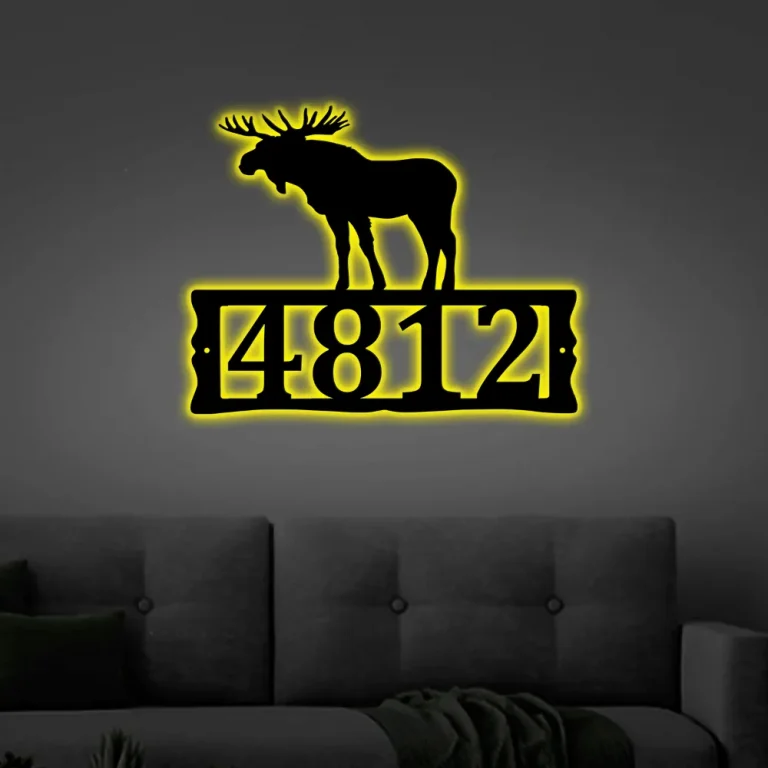 Moose Metal Address Plaque For House With Led Lights, Address Number, Metal Address Sign, House Numbers, Front Porch Address