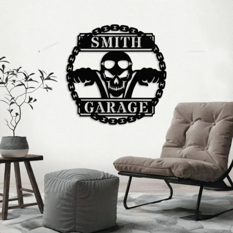 Motorcycle Skull Metal Sign With Led Lights, Personalized Garage Sign, Motorcycle Handlebar Sign, Garage Decor, Gift For Dad Husband