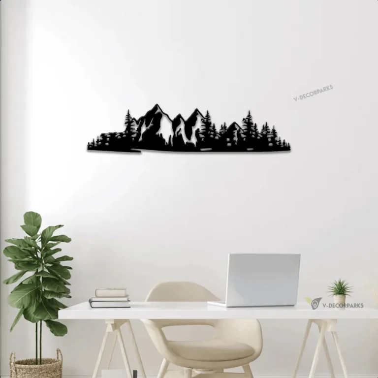 Mountain Forest Pine Trees Metal Wall Art Led Lights, Camping Outdoors Sign, Mountain Range View, Nature And Forest Decor, Housewarming Gift