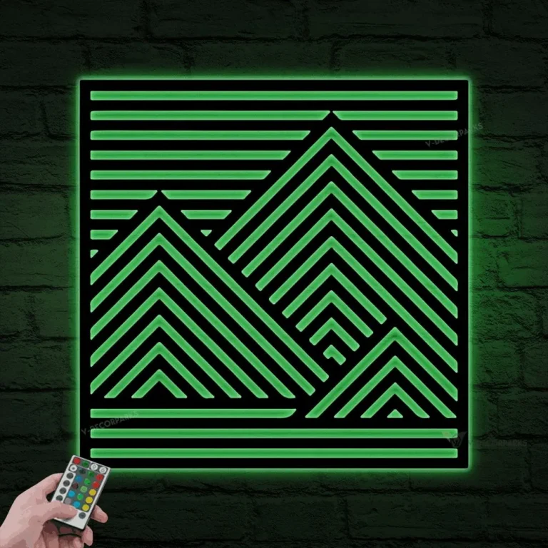 Mountain Metal Decor With Led Lights, Modern Metal Wall Art, Geometric Sign, House Decoration, Housewarming Gift, Unique Sign, Wall Hanger