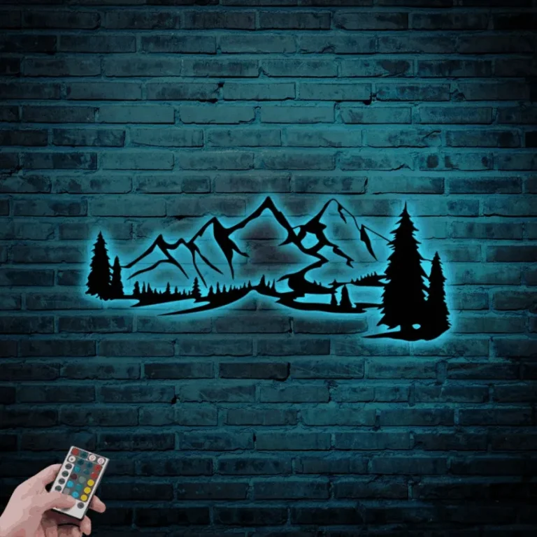 Mountain Metal Wall Art Decor Led Lights, Mountain Decor Art, Nature Forest Decoration, Metal Wall Decor Wall Hanging, Mountain Gift