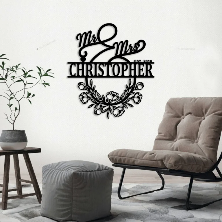 Mr And Mrs Customize Metal Sign With Led Lights, Family Name Sign Metal Wall Art, Custom Family Name Monogram, Personalized Family Steel Sign