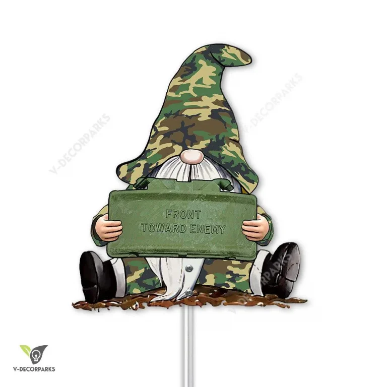 Funny Gnomes Holding M18 Claymore Mine Metal Garden Sign