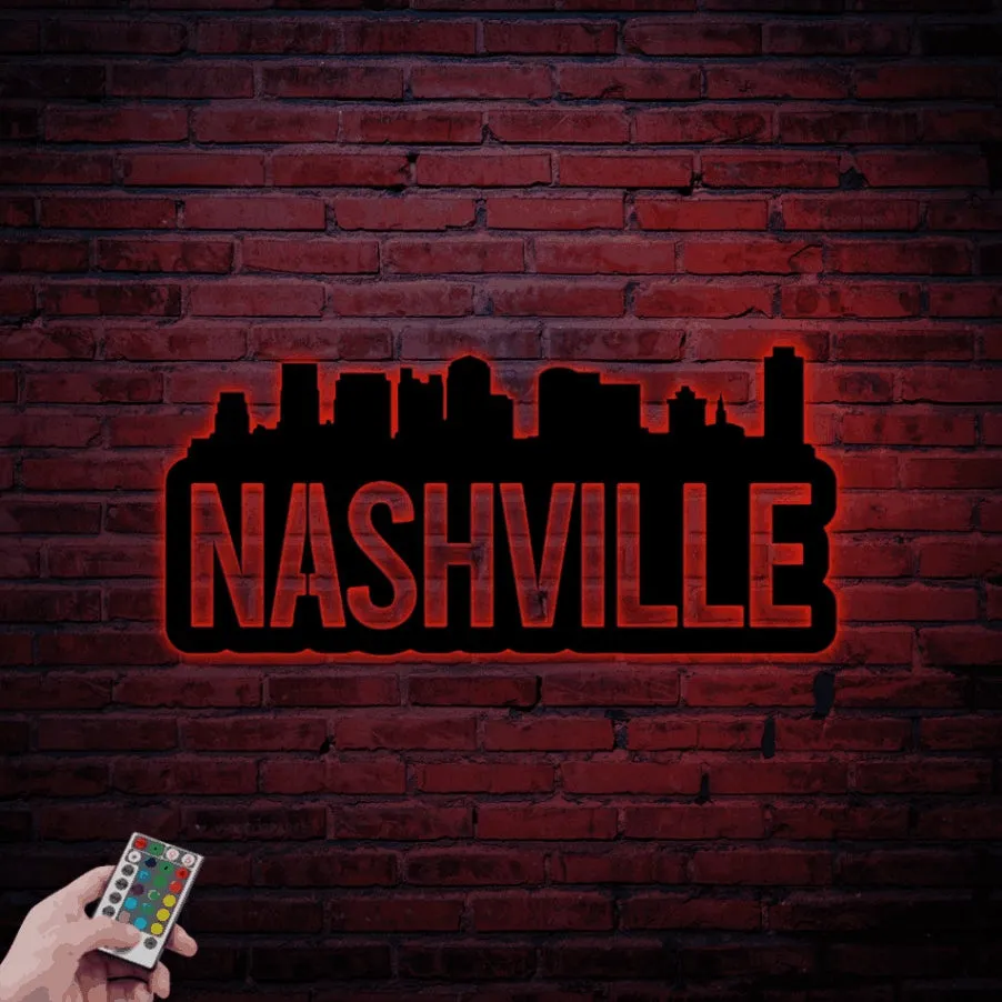Nashville Sign Led Lights, Nashville Metal Sign, Nashville Skyline Art, Nashville Wall Art, Tennessee Wall Art, Nashville Wall Decor