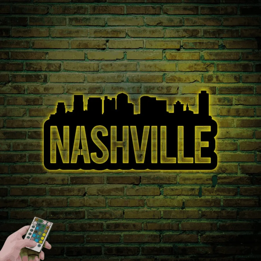 Nashville Sign Led Lights, Nashville Metal Sign, Nashville Skyline Art, Nashville Wall Art, Tennessee Wall Art, Nashville Wall Decor
