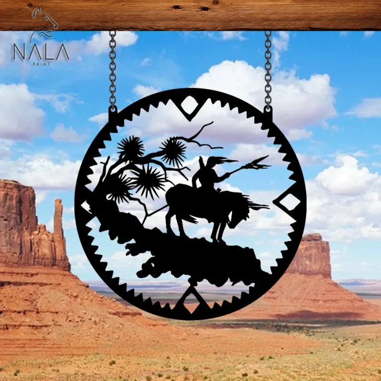 Native Indian Warrior In Wind Metal Gate Decor, American Indian Metal Hanging Sign, Garden Sign, Perfect For Native Culture Lovers