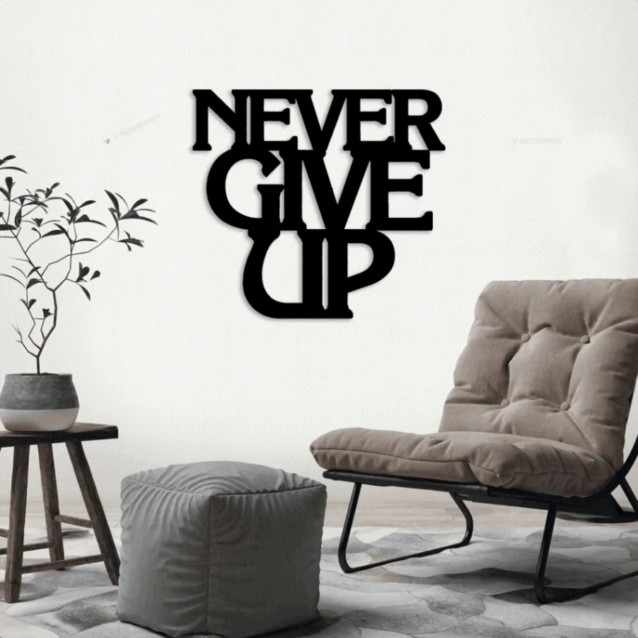 Never Give Up, Inspirational Metal Wall Sign With Led Lights, Metal Wall Quotes, Custom Quote Sign, Metal Wall Decor, Never Give Up Metal