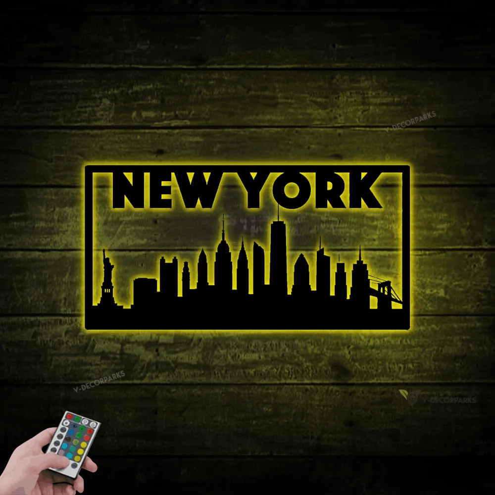 New York Skyline Metal Wall With Led Lights, New York Metal Wall Art, Rgb City Scene Wall Decor, Housewarming Gift, Ny Landscape, Nyc Urban