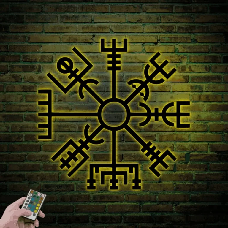 Nordic Wall Decor Led Lights, Viking Metal Wall Decor, Vegvisir Symbol, Nordic Art, Runes Wall Art, Nordic Metal Sign, Icelandic Wall Art, Viking Decor
