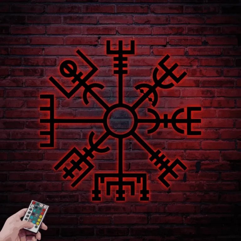 Nordic Wall Decor Led Lights, Viking Metal Wall Decor, Vegvisir Symbol, Nordic Art, Runes Wall Art, Nordic Metal Sign, Icelandic Wall Art, Viking Decor