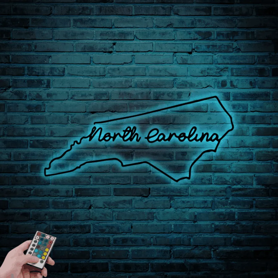 North Carolina Sign Led Lights, North Carolina Metal Sign, North Carolina Wall Art, Nc Metal Wall Art, North Carolina Wall Art Decor, Carolina Gift