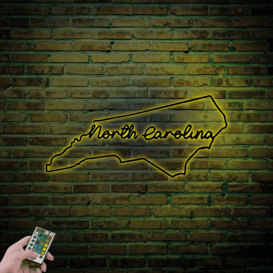 North Carolina Sign Led Lights, North Carolina Metal Sign, North Carolina Wall Art, Nc Metal Wall Art, North Carolina Wall Art Decor, Carolina Gift