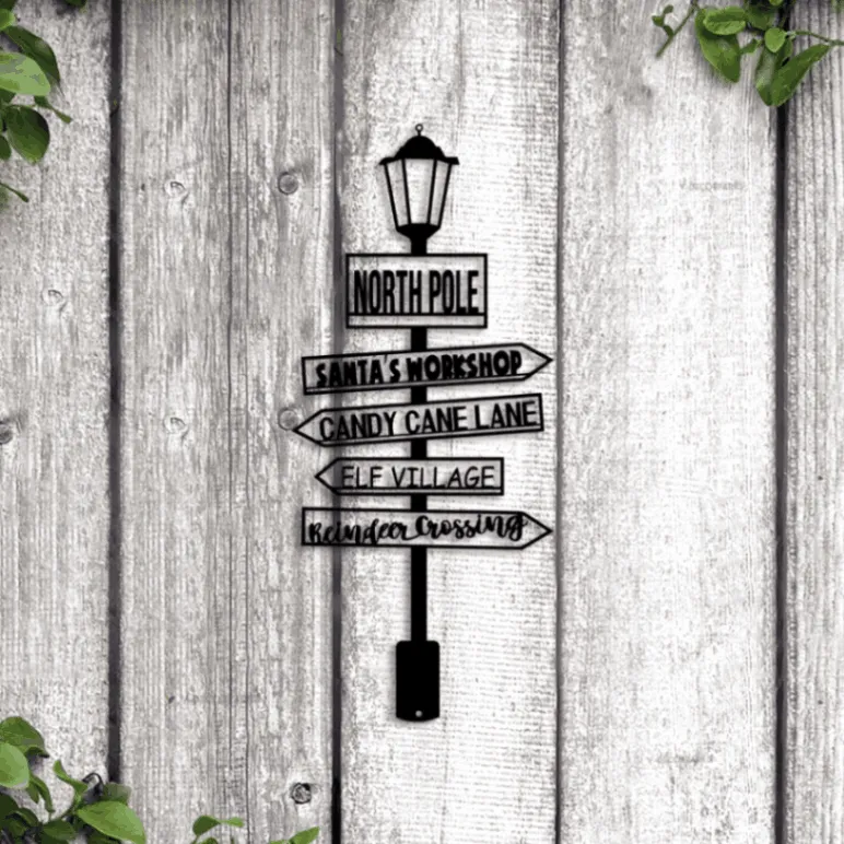North Pole Sign Led Lights, Christmas Metal Wall Art, Directions North Pole Metal Sign, Merry Christmas Decor, Santa Sign, Reindeer Elf Santas