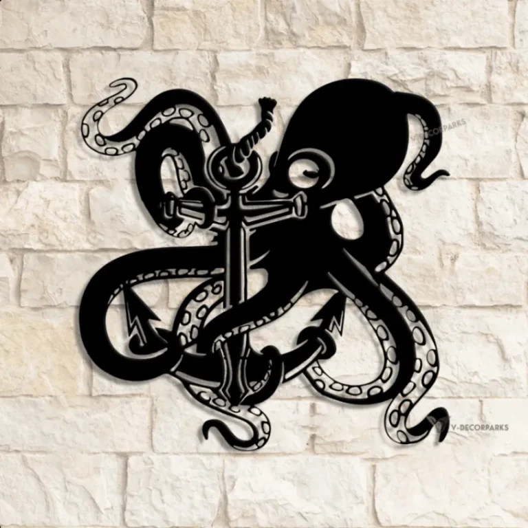 Octopus And Anchor Metal Wall Art Led Light, Octopus Wall Art, Octopus Lover Sign, Home Decor, Kid Boy Girl Nursery Decoration, Housewarming Gift