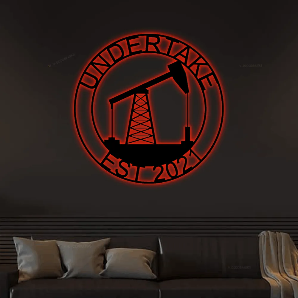 Oil Pump Sign With Led Lights, Oilfield Decor, Metal Wall Art, Pump Jack, Oil Field Sign, Oil Drilling Rig, Midwest Art, Man Cave Decor, Oil Pump Jack