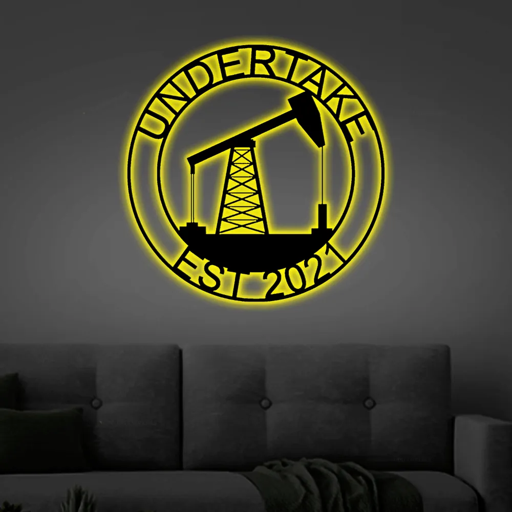 Oil Pump Sign With Led Lights, Oilfield Decor, Metal Wall Art, Pump Jack, Oil Field Sign, Oil Drilling Rig, Midwest Art, Man Cave Decor, Oil Pump Jack