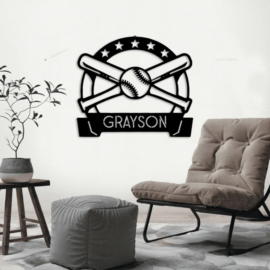 Personalize Baseball Bat Metal Sign With Led Lights Sign Customized Baseball Bat Wall Art Decor Sports Room Wall Art Monogram Softball Home Decor