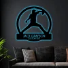 Personalize Softball Name Sign With Led Lights, Monogram Wall Decor Customize Softball Name Sign Steel Wall Art Decor Baseball Lover Gift