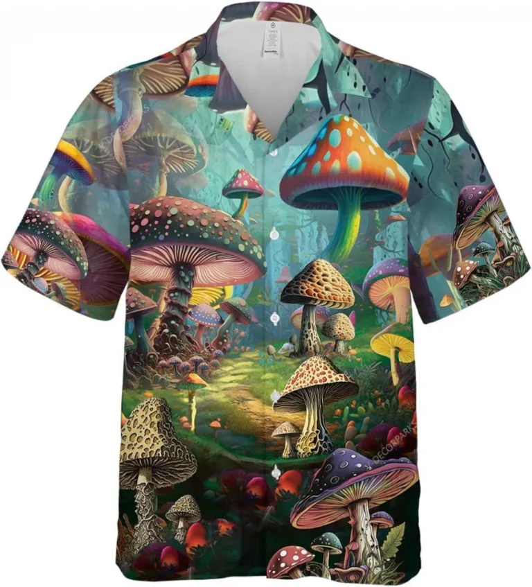 Magic Mushroom Forest Hawaiian Shirts For Men Women, Mushrooms Button Down Mens Hawaiian Shirts, Button Vintage Aloha Hawaii Shirt, Vacation Shirt