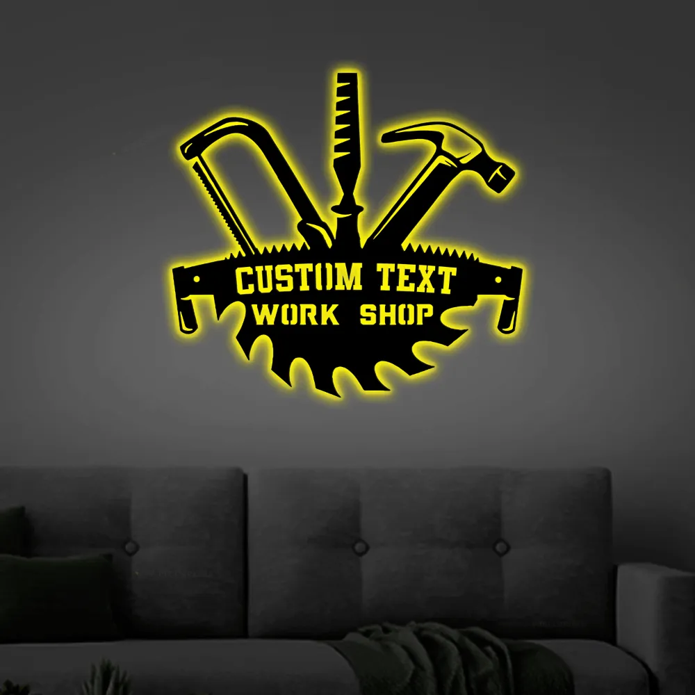 Papas Workshop With Led Lights, Metal Sign, Fathers Day Gift, Garage Sign, Gift For Papa, Gift For Grandpa, Gift For Dad, Personalized Carpenter Sign