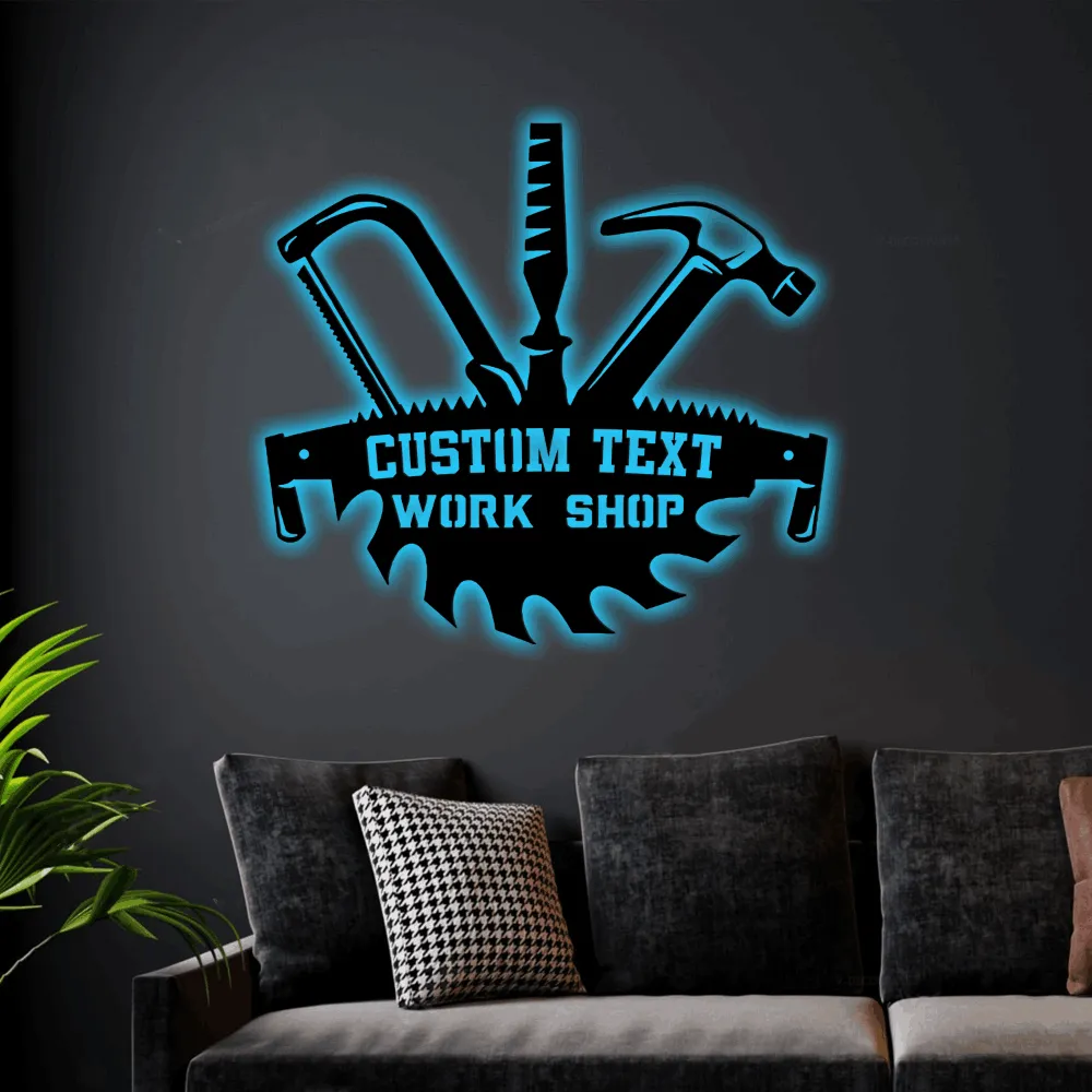 Papas Workshop With Led Lights, Metal Sign, Fathers Day Gift, Garage Sign, Gift For Papa, Gift For Grandpa, Gift For Dad, Personalized Carpenter Sign