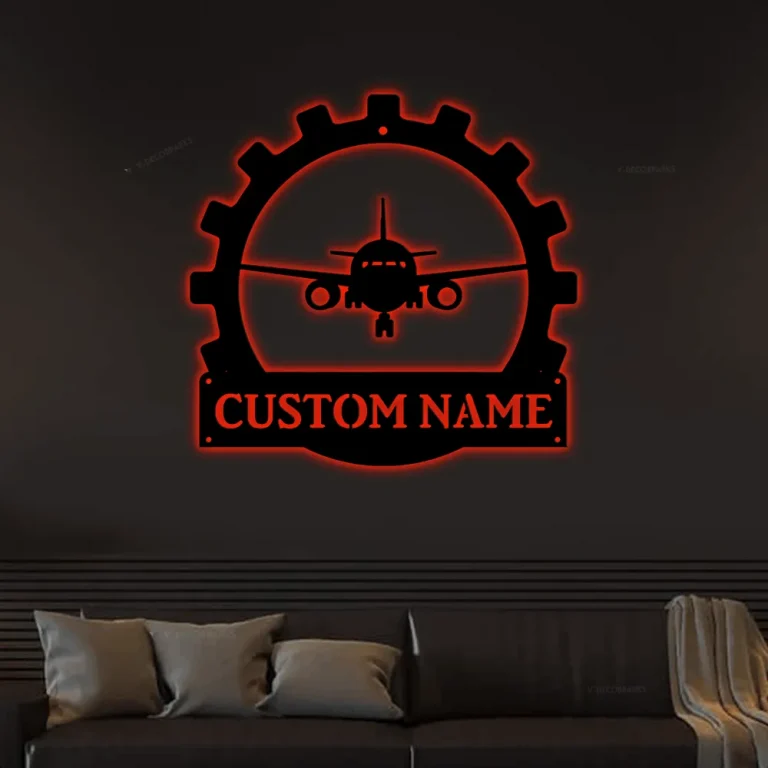 Personalized Aircraft Mechanic Monogram Metal Sign With Led Lights, Custom Aircraft Mechanic Metal Sign Hobbie Gifts Birthday Gift