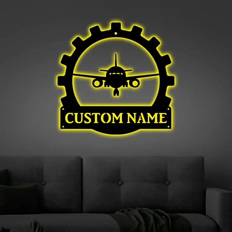 Personalized Aircraft Mechanic Monogram Metal Sign With Led Lights, Custom Aircraft Mechanic Metal Sign Hobbie Gifts Birthday Gift