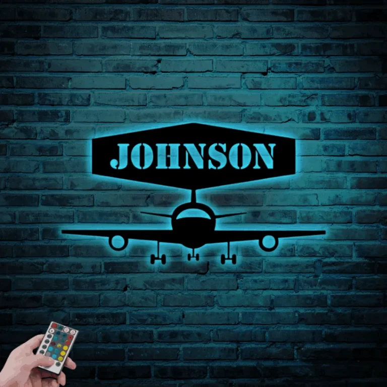 Personalized Airplane Metal Sign With Led Lights, Airplane Metal Sign, Pilot Metal Wall Art, Aviation Gift