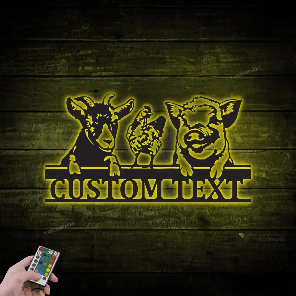 Personalized Animal Farm Metal Sign Led Lights, Gift For Farmer, Goat Chicken Pig Wall Art Decor, Farmhouse Decor, Father Day Gift For Farmer