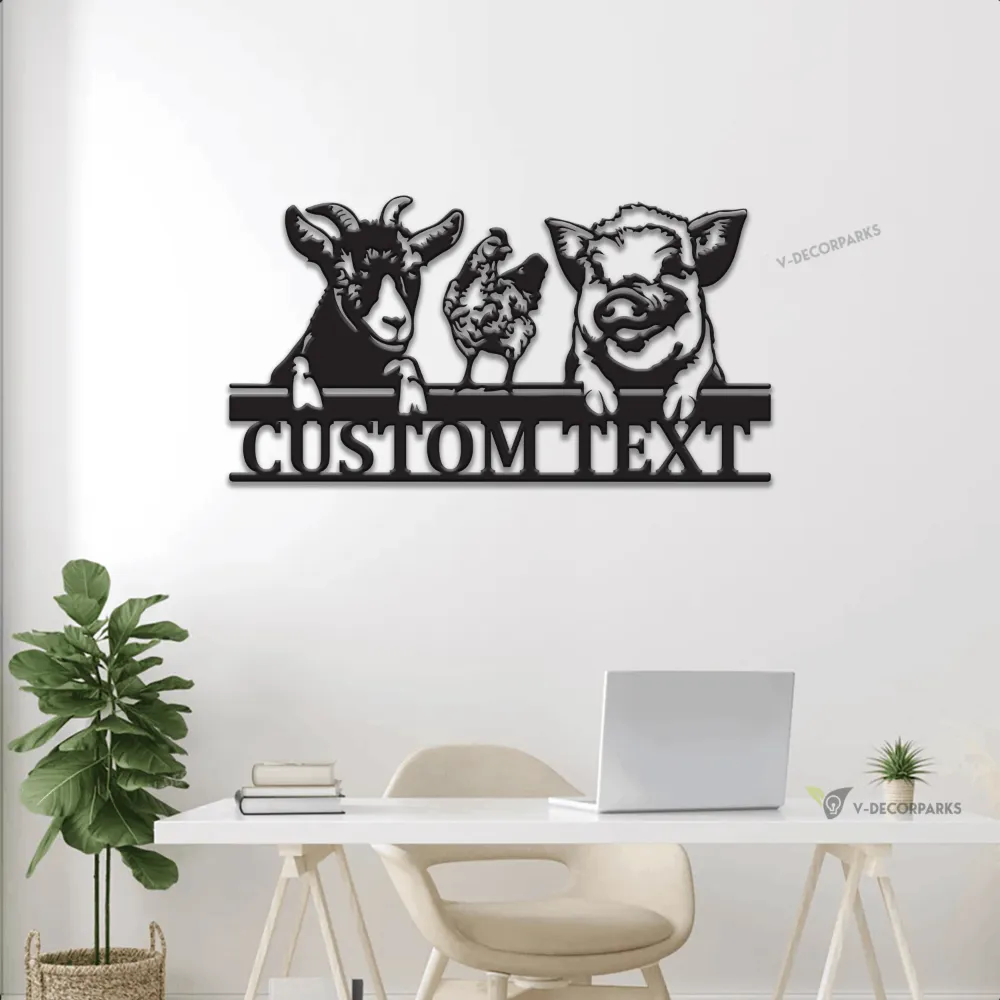 Personalized Animal Farm Metal Sign Led Lights, Gift For Farmer, Goat Chicken Pig Wall Art Decor, Farmhouse Decor, Father Day Gift For Farmer