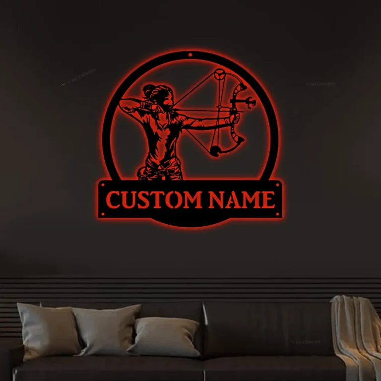 Personalized Archery Sport Monogram Metal Sign Art With Led Lights, Custom Archery Sport Metal Sign Hobbie Gifts Sport Gift Birthday Gift