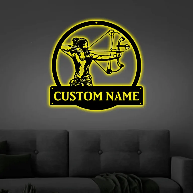 Personalized Archery Sport Monogram Metal Sign Art With Led Lights, Custom Archery Sport Metal Sign Hobbie Gifts Sport Gift Birthday Gift