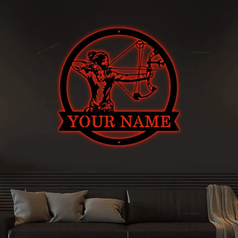 Personalized Archery Sport With Led Lights, Metal Sign Art, Custom Archery Sport Metal Sign, Hobbie Gifts, Sport Gift, Archery Gift, Bow Archery
