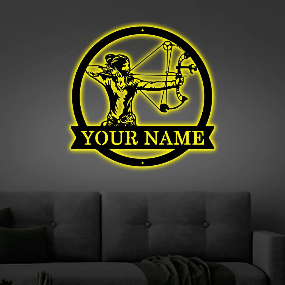 Personalized Archery Sport With Led Lights, Metal Sign Art, Custom Archery Sport Metal Sign, Hobbie Gifts, Sport Gift, Archery Gift, Bow Archery