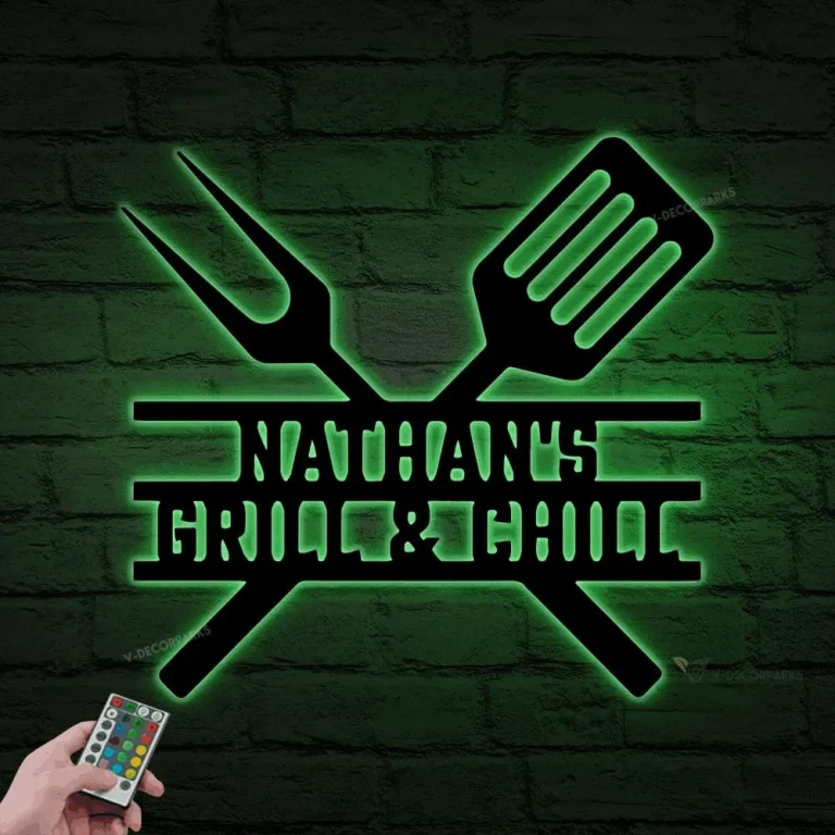 Personalized Bbq Grill Metal Sign With Led Lights, Custom Smoker And Grill Wall Art, Outdoor Decor, Gift For Him, Father's Day, New Home Gift