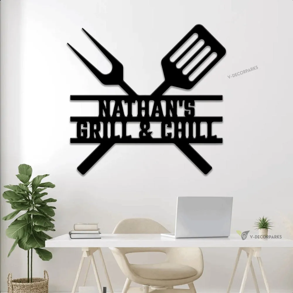 Personalized Bbq Grill Metal Sign With Led Lights, Custom Smoker And Grill Wall Art, Outdoor Decor, Gift For Him, Father's Day, New Home Gift