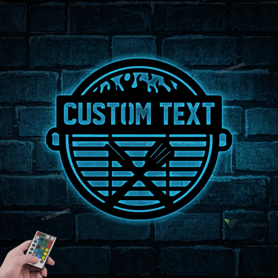 Personalized Bbq & Grill Metal Wall Led Lights, Custom Kitchen Sign, Bbq Cow Chicken Pig Wall Decor, Patio Porch Sign Led Light, Barbecue