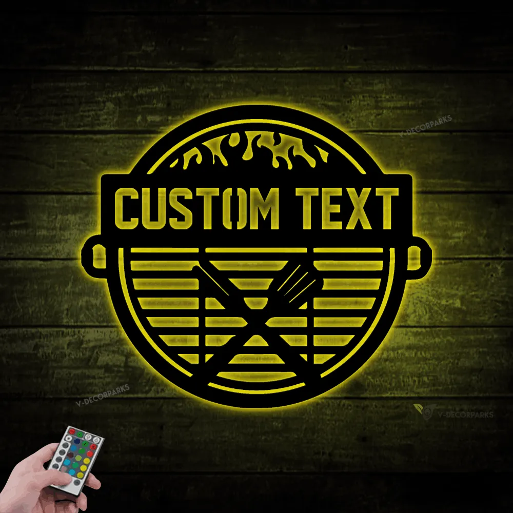 Personalized Bbq & Grill Metal Wall Led Lights, Custom Kitchen Sign, Bbq Cow Chicken Pig Wall Decor, Patio Porch Sign Led Light, Barbecue