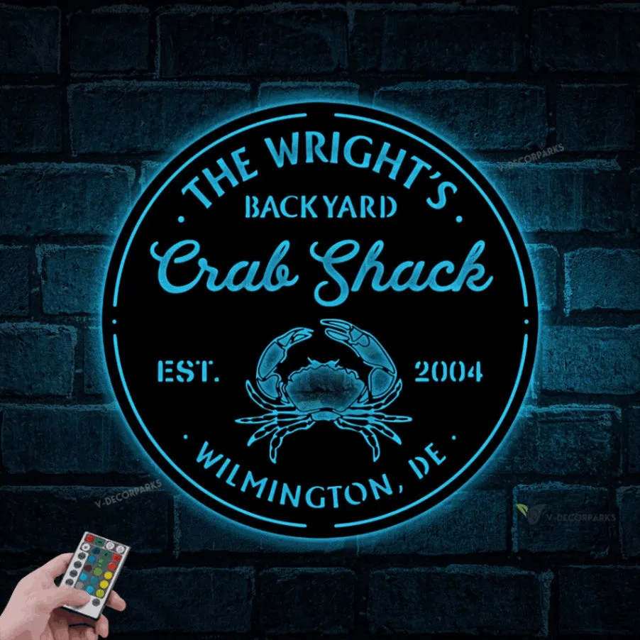 Personalized Backyard Crab Shack Metal Wall With Led Lights, Crab Shack Sign, Backyard Decor, Crab Shack Metal Wall Decor, Crab Beach Decor