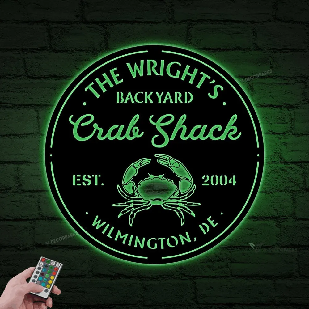 Personalized Backyard Crab Shack Metal Wall With Led Lights, Crab Shack Sign, Backyard Decor, Crab Shack Metal Wall Decor, Crab Beach Decor