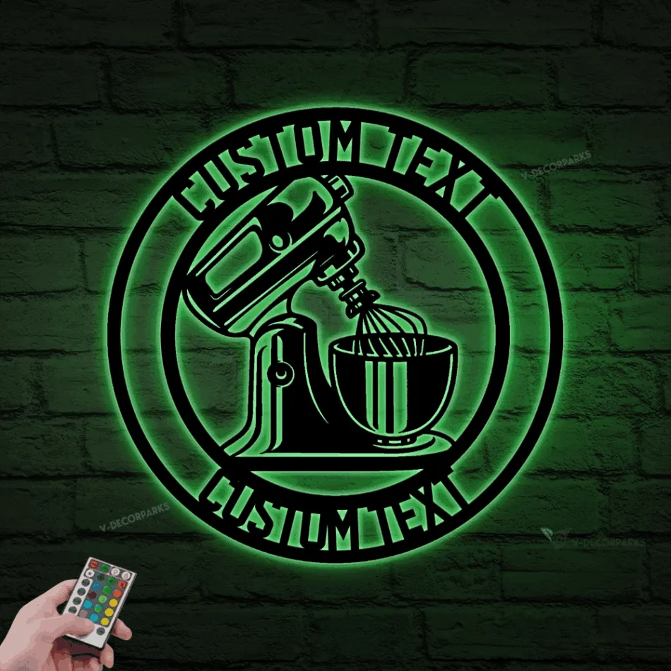 Personalized Baker Metal Sign With Led Lights, Baking Mixer Sign, House Decor, Wall Hanging, Gift For Baking Lovers, Kitchen Decor